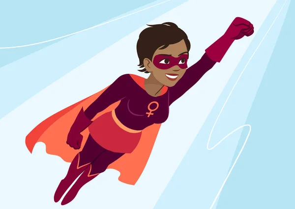 フライトのスーパー ヒーローの女性。魅力的な若いアフリカ系アメリカ人 wom — ストックベクタ