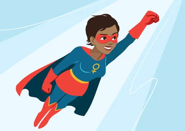 Una superheroína en fuga. Atractivo joven afroamericano wom — Archivo Imágenes Vectoriales