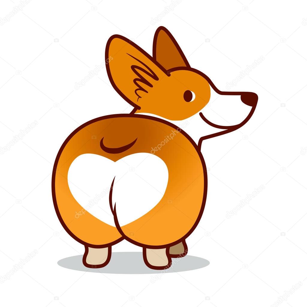 Cute smiling welsh corgi dog vector cartoon illustration isolated on white background. Funny corgi butt contemporary flat style design element for icons, stickers, cards.
