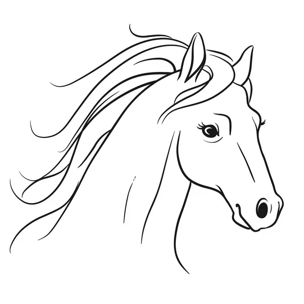 Głowa konia z płynące grzywa portret stronie widoku, pióro i atrament chlew — Wektor stockowy