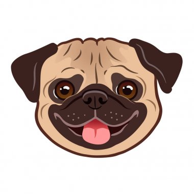 Pug köpek çizgi film illüstrasyon. Sevimli dost şişman tombul açık kahverengi pug 