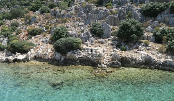 Kekova νησιού και τα ερείπια του η το Simena βυθισμένη πόλη στην επαρχία Αττάλεια, Τουρκία — Φωτογραφία Αρχείου