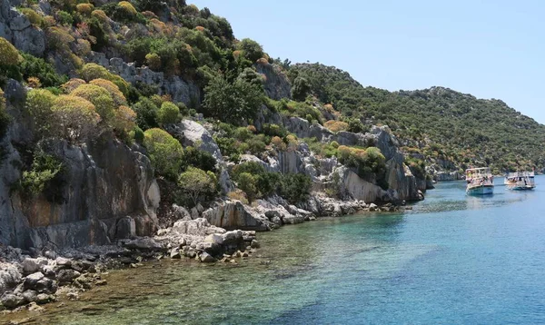 Ostrov Kekova a ruiny Simena potopené město v provincii Antalya, Turecko — Stock fotografie