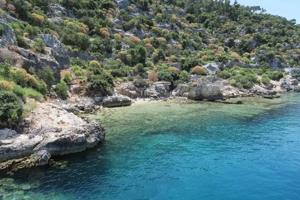 Ostrov Kekova a ruiny Simena potopené město v provincii Antalya, Turecko — Stock fotografie