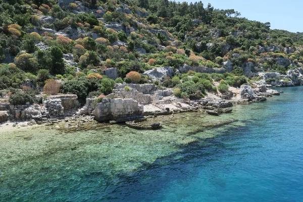 Ostrov Kekova a ruiny Simena potopené město v provincii Antalya, Turecko — Stock fotografie