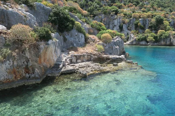 Kekova-sziget és a romjai az elsüllyedt város Simena, Antalya Province, Törökország — Stock Fotó