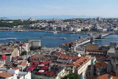 Galata Köprüsü, Haliç, İstanbul Boğazı ve İstanbulun Oldltown Sultanahmet, artı Ayasofya Türkiye'de.