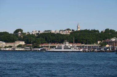 Beautiful Topkapi Palace, Bosphorus, Golden Horn and Istanbuls Oldtown Sultanahmet, as seen from Galata, Turkey