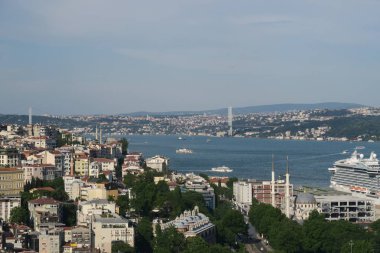 Boğaz Köprüsü ve Avrupa yan, İstanbul, Türkiye'de görüldüğü gibi Boğazı