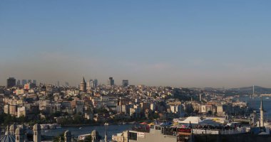 Panorama görünümü Galata ve Boğaz'dan Süleymaniye Camii Istanbul, Türkiye'de görüldüğü gibi