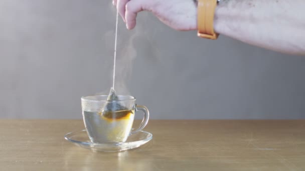 Человек, готовящий чай в стакане — стоковое видео