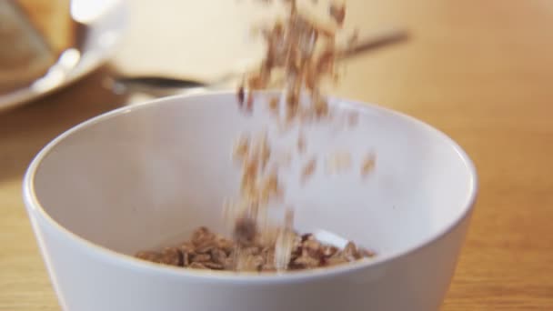 Putting Muesli Into a Bowl — Stock Video