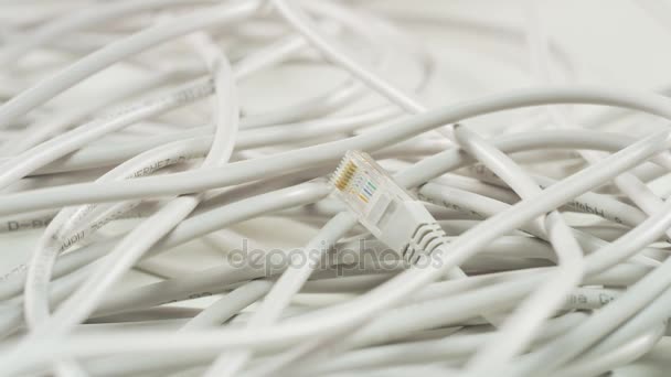 Woman Grabbing White Cable Lots Cables Extreme Close Shot Red — Stock Video