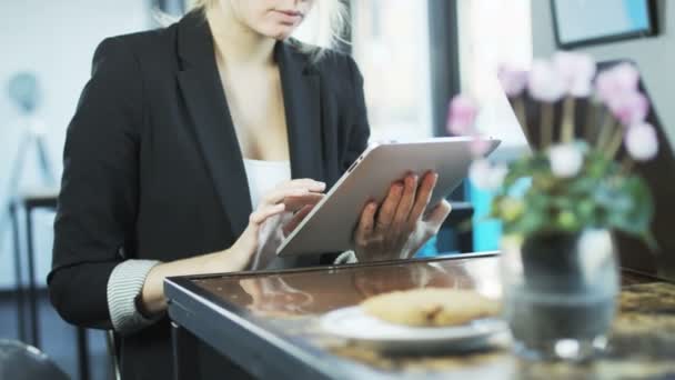 Pessoas Negócios Estão Usando Tablet Laptop Pausa Para Almoço Tiro — Vídeo de Stock
