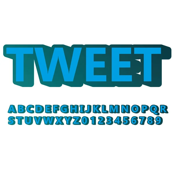 3D modrá písmo abeceda a čísla, tweet slovo — Stockový vektor