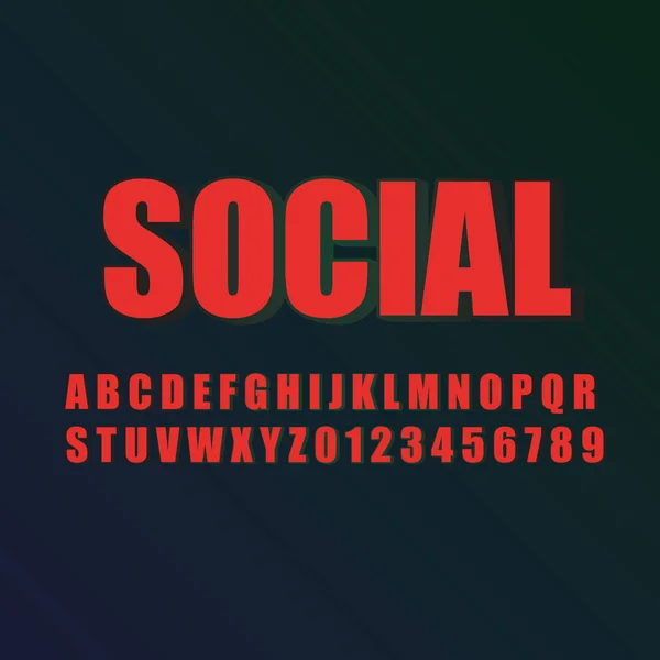 Alfabeto e numeri di caratteri rossi vettoriali 3d, progettazione di parole sociali — Vettoriale Stock
