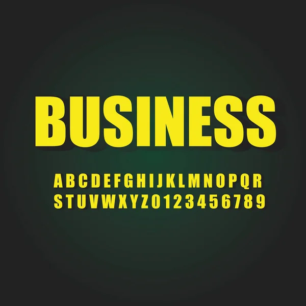 Vector amarillo fuente alfabeto y números, palabra de negocios sobre fondo verde oscuro — Vector de stock