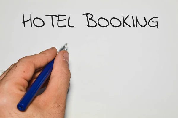 Hotel Boeking Woord Geschreven Wit Papier — Stockfoto