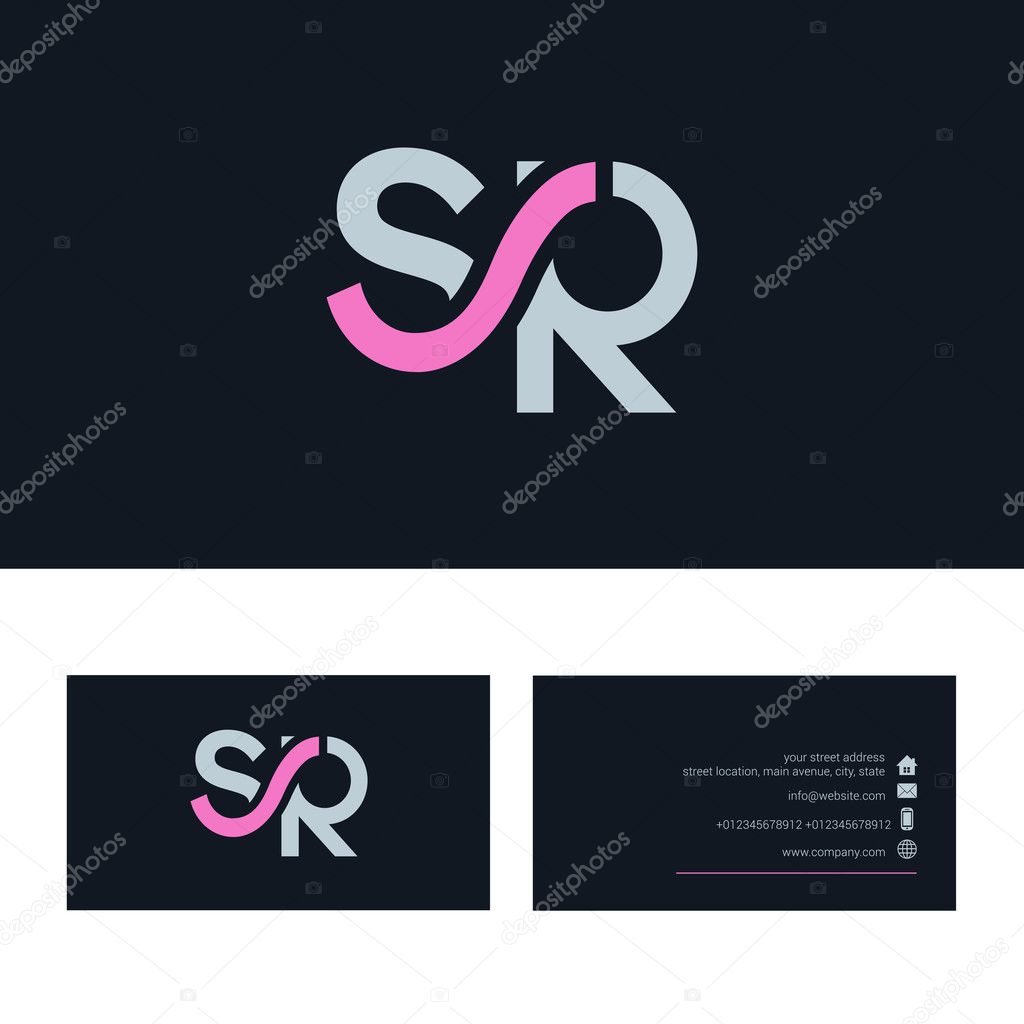 SR  Letter logo, with Business card template 