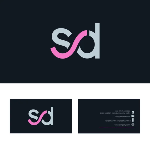 Logotipo de carta SD, con plantilla de tarjeta de visita — Vector de stock