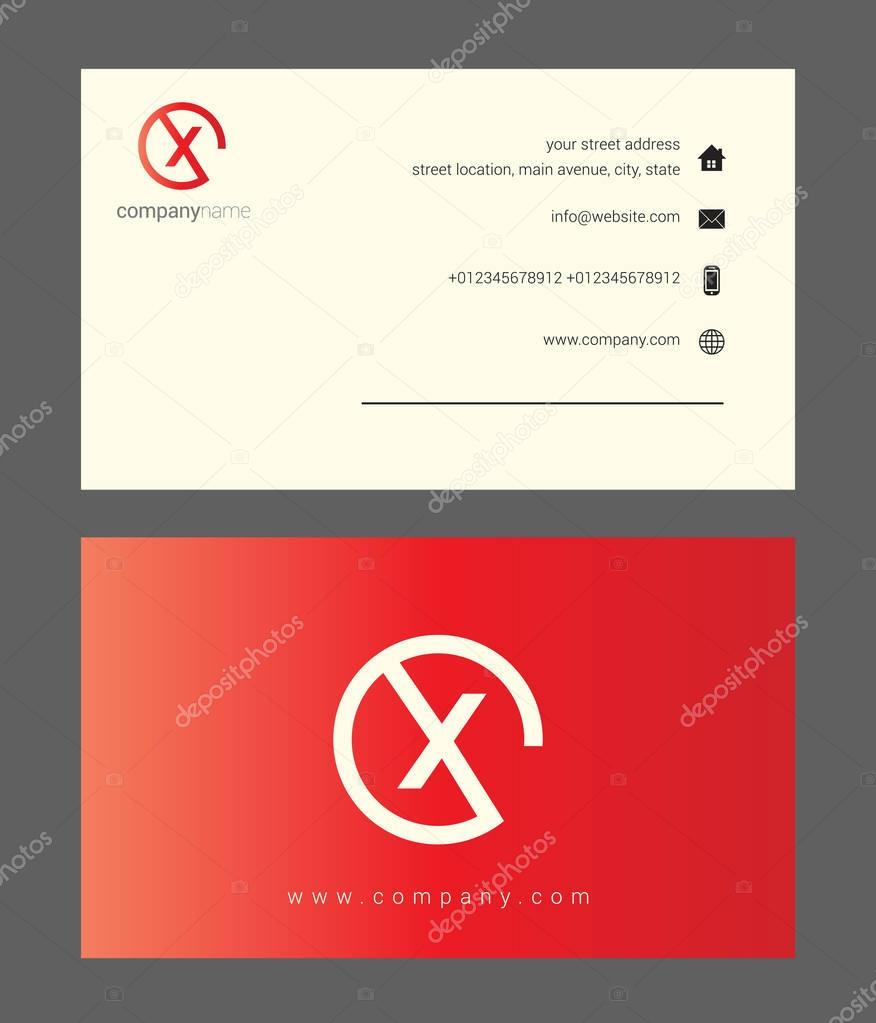 Design of red company business card with company name X single letter logo , vector, illustration