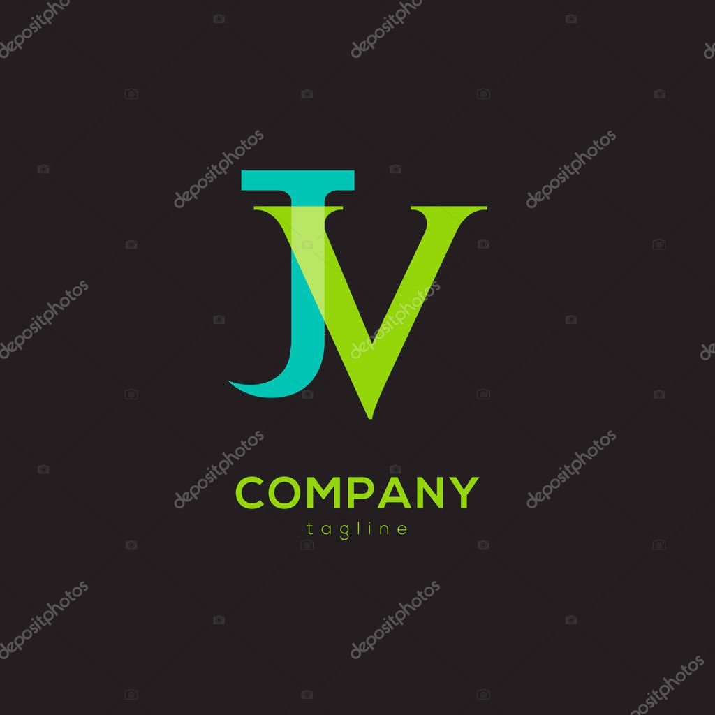 Connected company logo with letters JV, corporate identity, vector illustration
