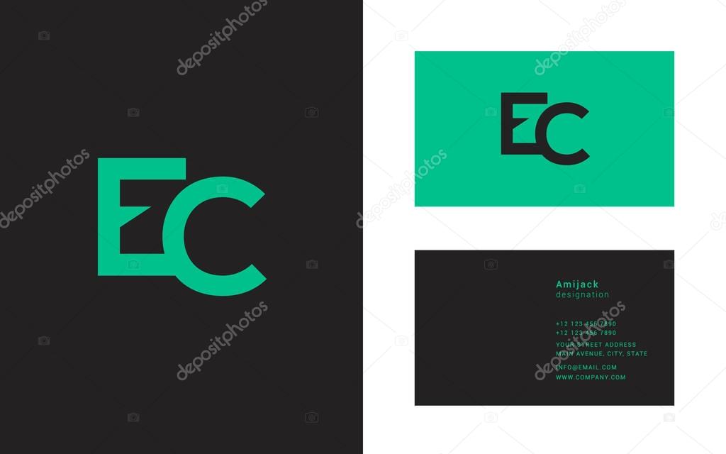 Ec joint letters logo design, template for business card, vector illustration