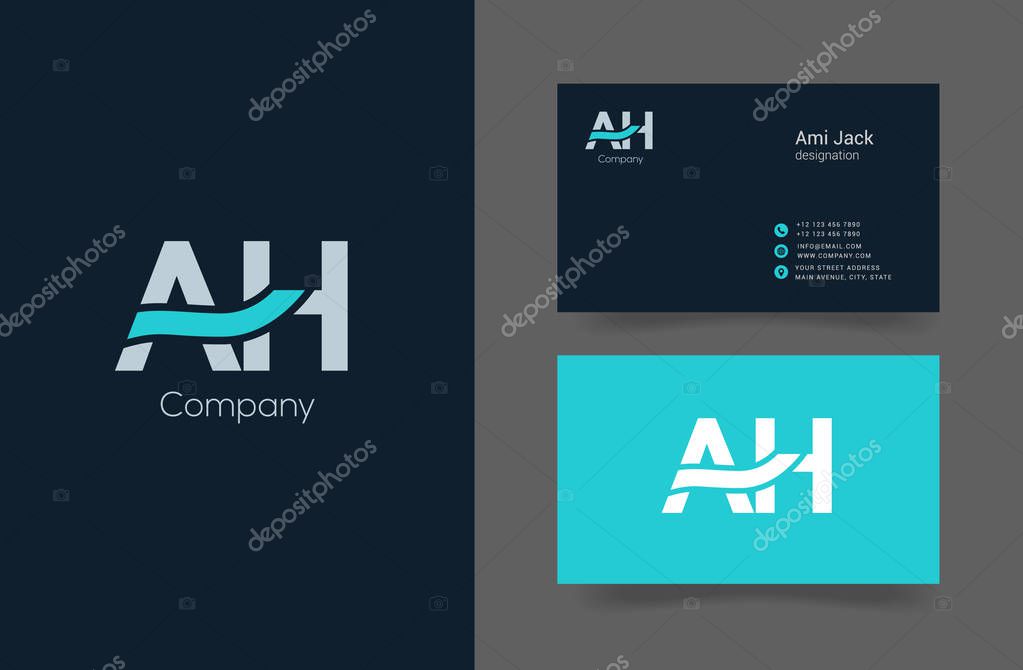 Connected bold type logo with letters AH, corporate identity, vector illustration