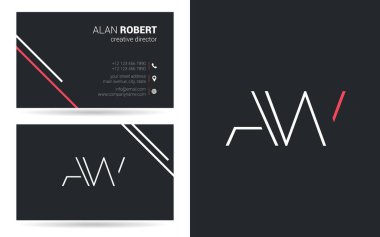 Kontur harfler Aw simgesi tasarım ve kartvizit şablonu 