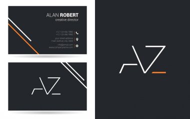 Kontur harfler Az simgesi tasarım ve kartvizit şablonu  