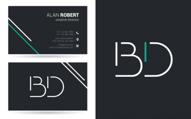 Kontur harfler Bd simgesi tasarım ve kartvizit şablonu 