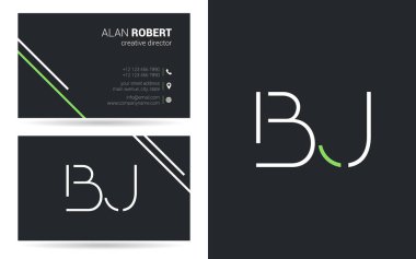 Kontur harfler Bj simgesi tasarım ve kartvizit şablonu 