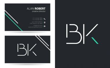 Kontur harfler Bk simgesi tasarım ve kartvizit şablonu 