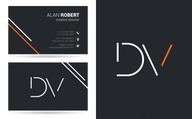 Kontur harfler Dv simgesi tasarım ve kartvizit şablonu