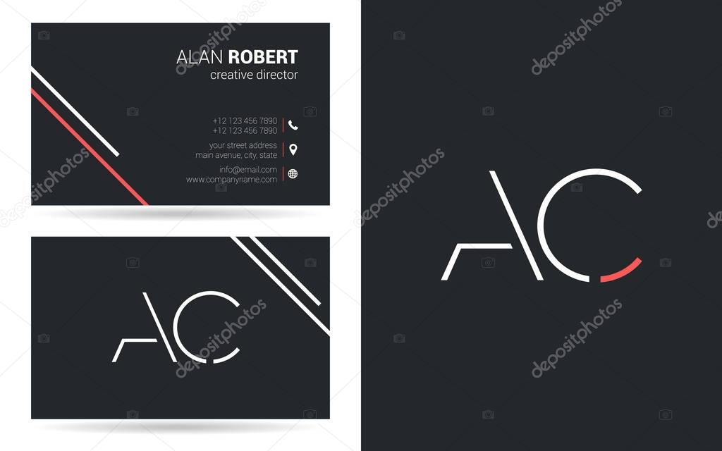 Stroke letters AC  icon design and business card template 