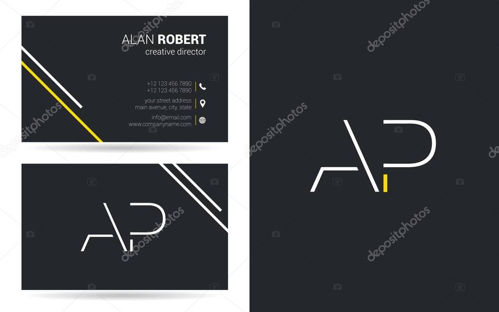 Stroke letters AP  icon design and business card template 