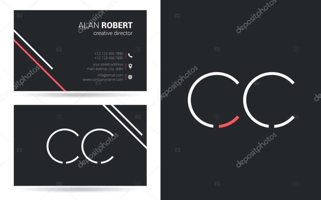 Stroke letters CC  icon design and business card template 