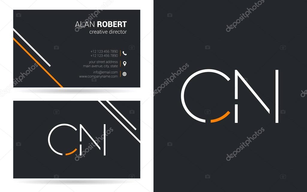 Stroke letters CN  icon design and business card template