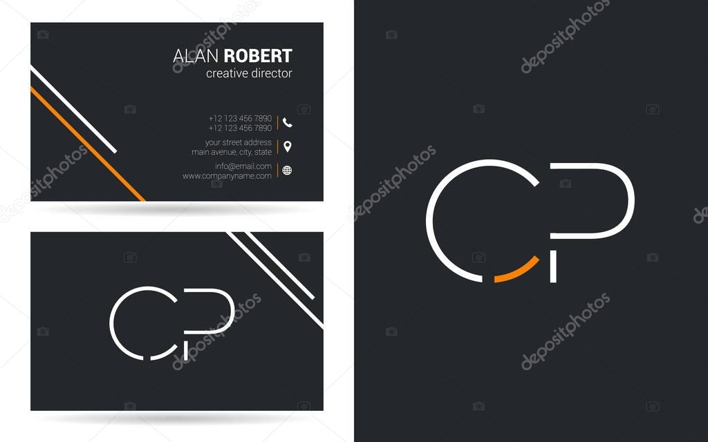 Stroke letters CP  icon design and business card template 