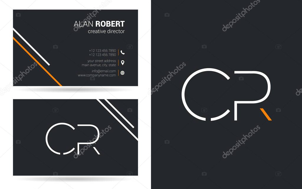 Stroke letters CR  icon design and business card template 