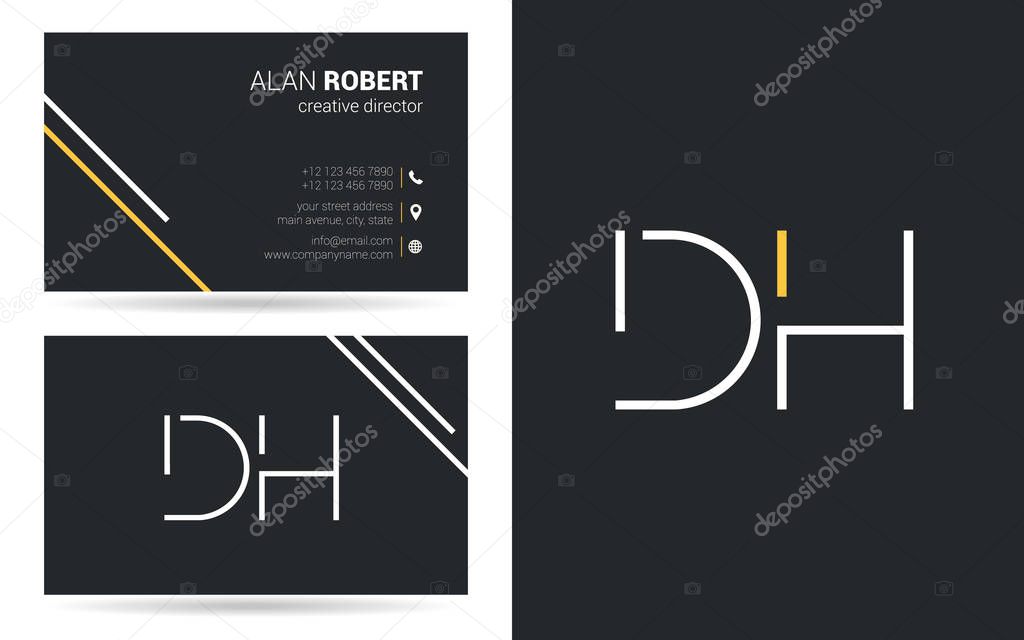 Stroke letters DH icon design and business card template