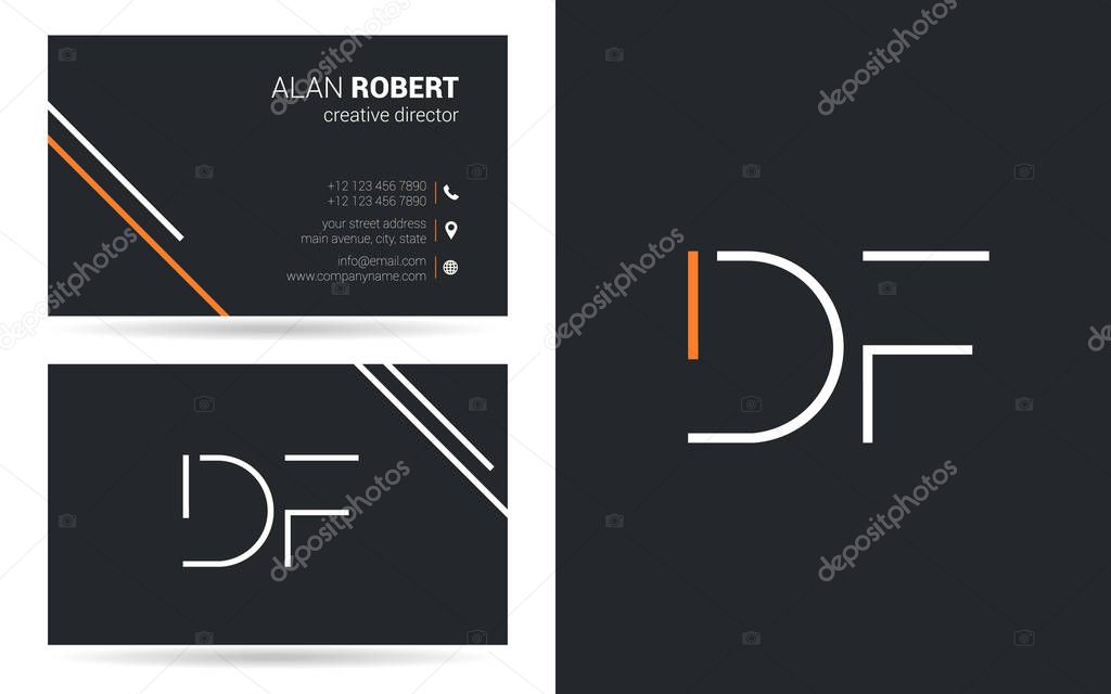 Stroke letters DF  icon design and business card template