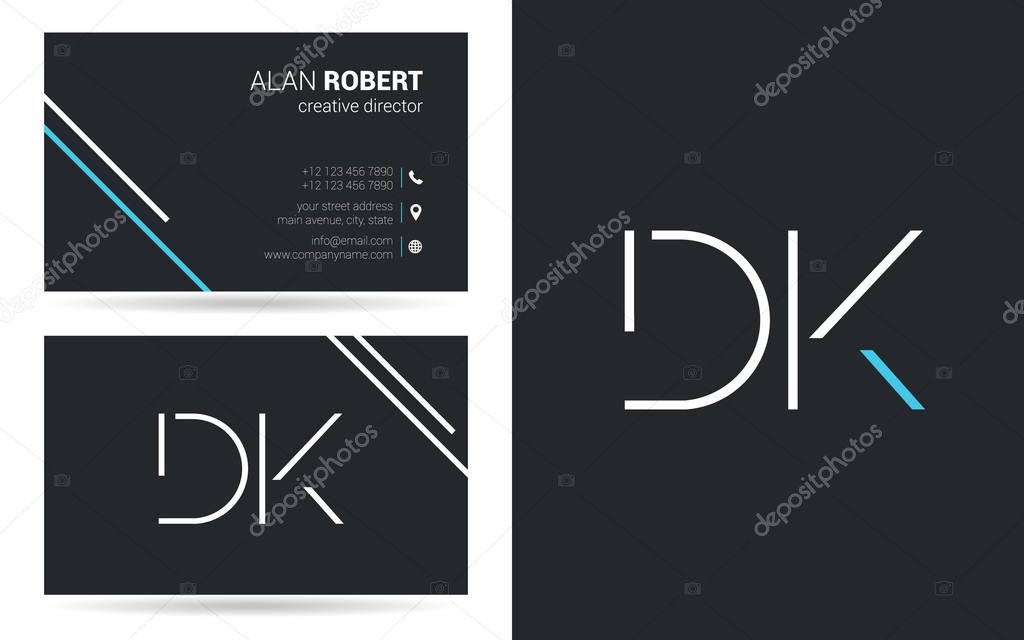 Stroke letters DK  icon design and business card template