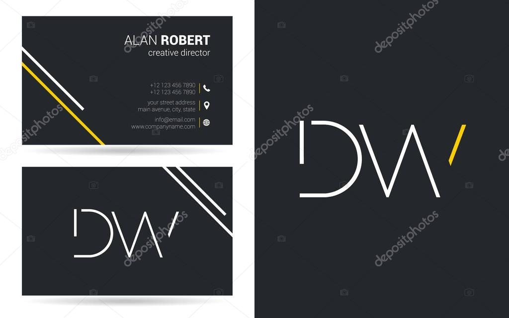 Stroke letters DW  icon design and business card template