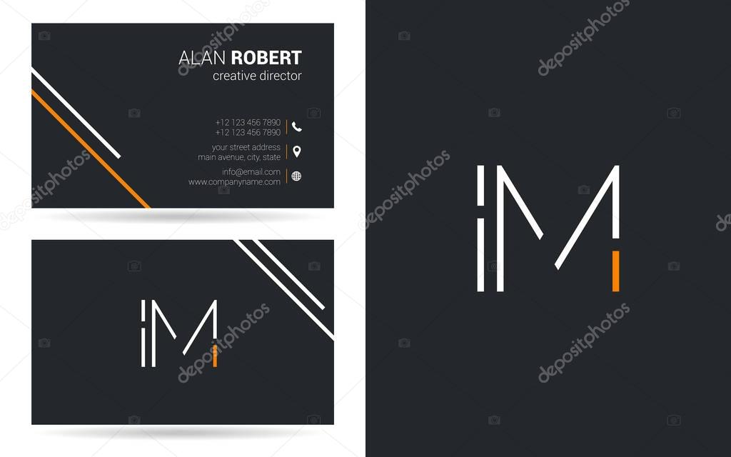 Stroke letters Im  logo design and business card template