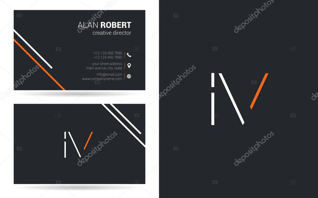 Stroke letters Iv  logo design and business card template