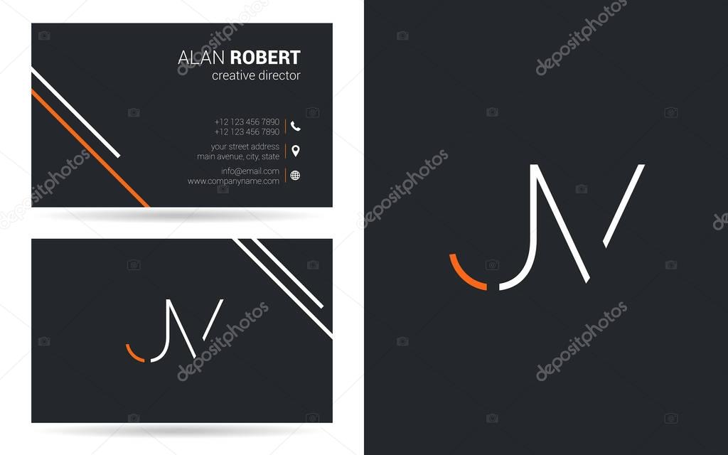 Stroke letters Jv  logo design and business card template