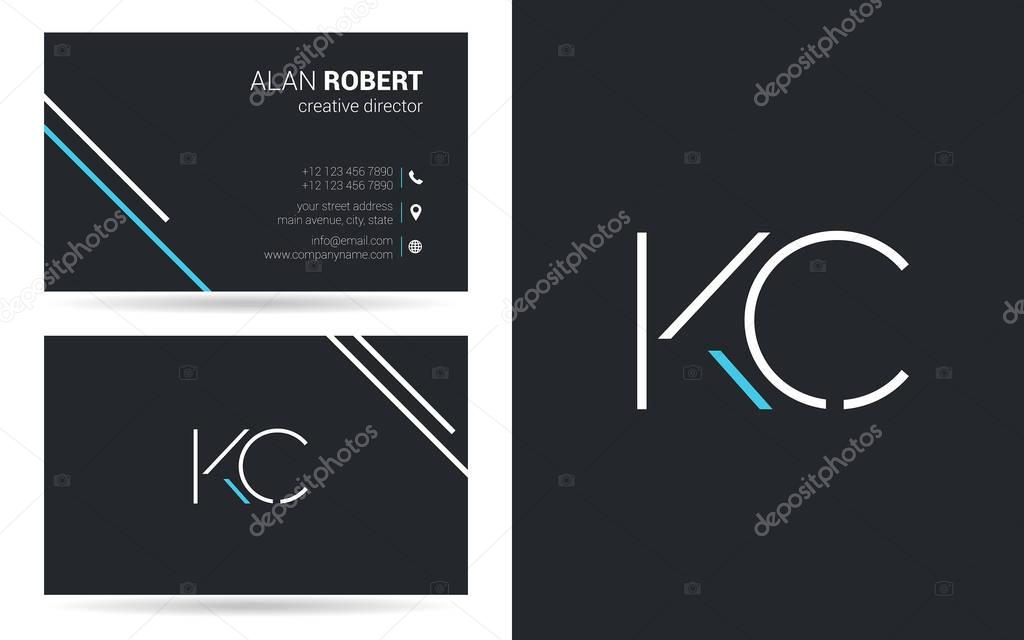 Stroke letters Kc  logo design and business card template
