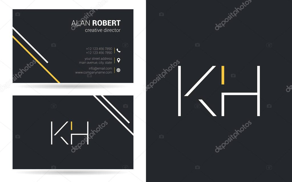 Stroke letters Kh  logo design and business card template