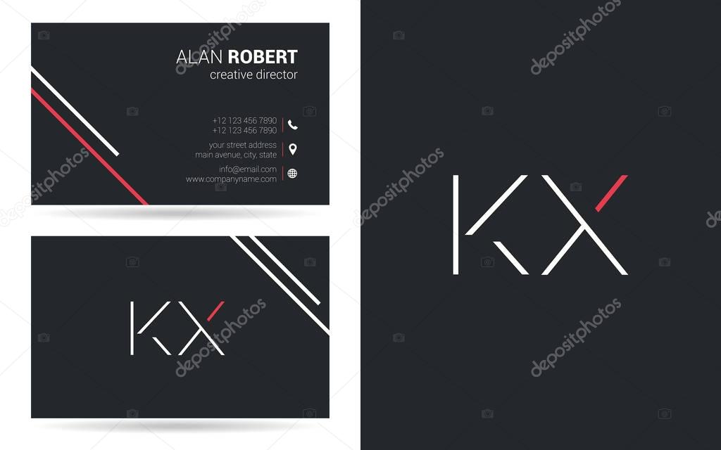 Stroke letters Kx  logo design and business card template